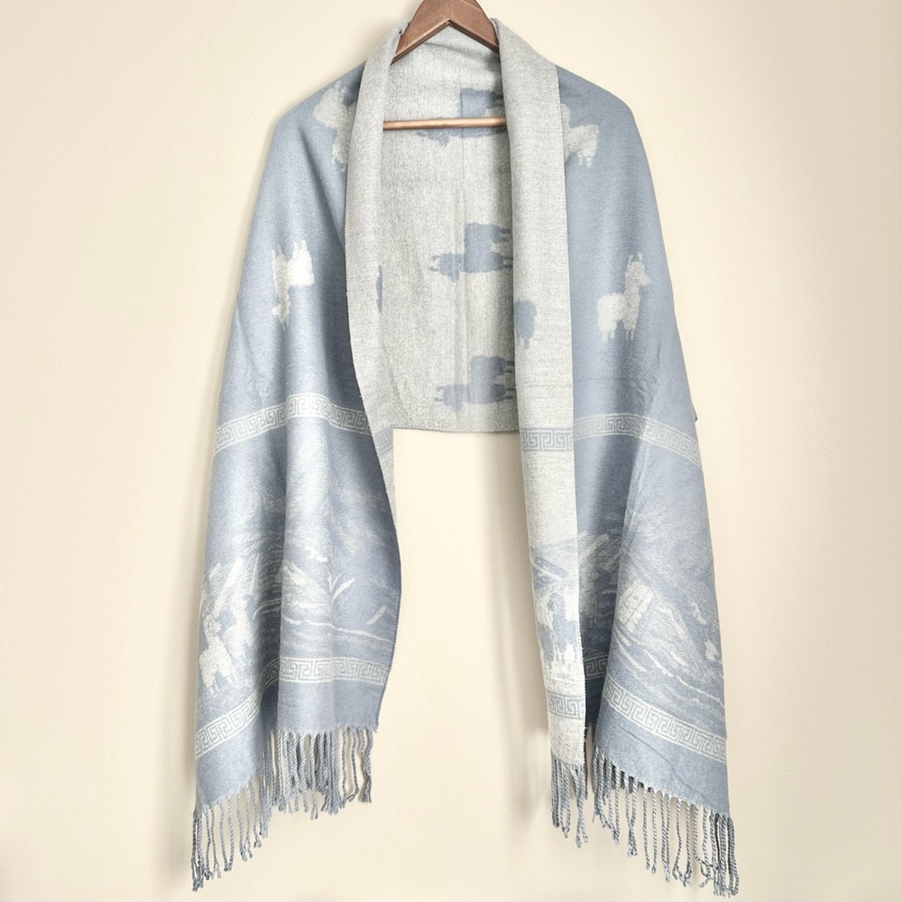 Boho Soft Cozy Artisan Alpaca Scarf with Fringe — Reversible Cottagecore Shawl